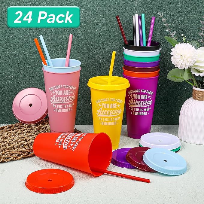 24 Pack Plastic Tumblers with Lids and Straws, Sometime You Forget You Are - Image 3