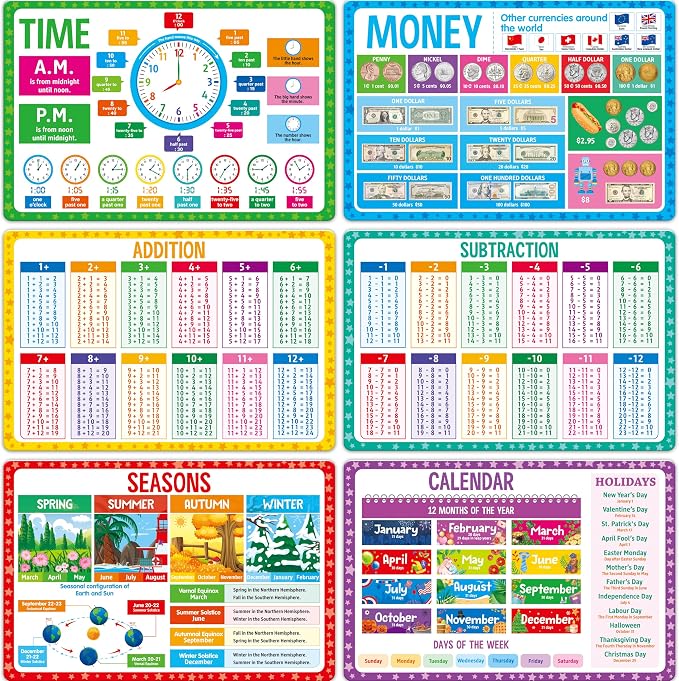 6 Pack Placemats for Kids, Non-Slip Washable Table Mat, Reusable Addition by SpriteGru