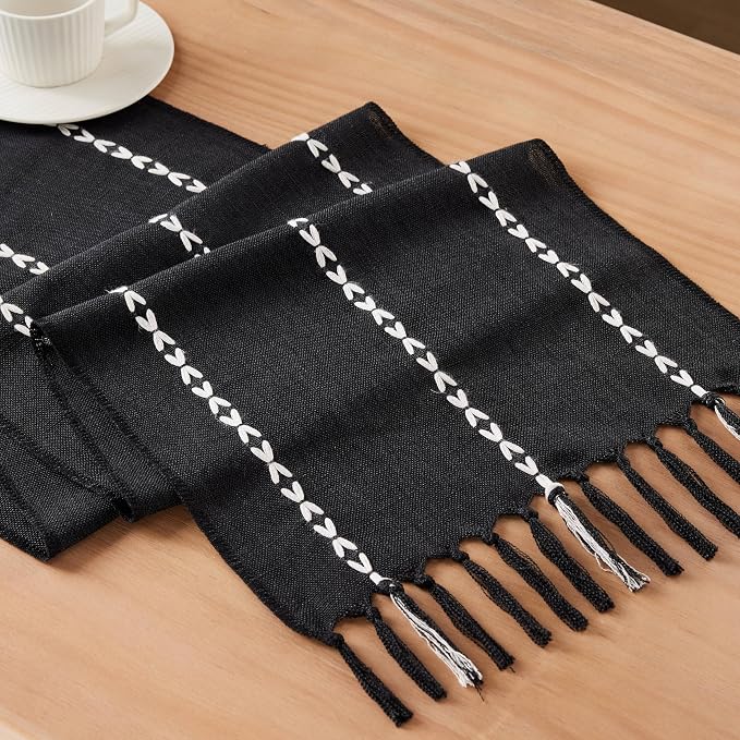 Braided Farmhouse Table Runner, Braided Black 13x90 Inch, Cotton Linen Table - Image 7