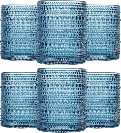 JOVGANK Blue Vintage Hobnail Drinking Glasses Set of 6, Embossed Water Tumbler by JOVGANK