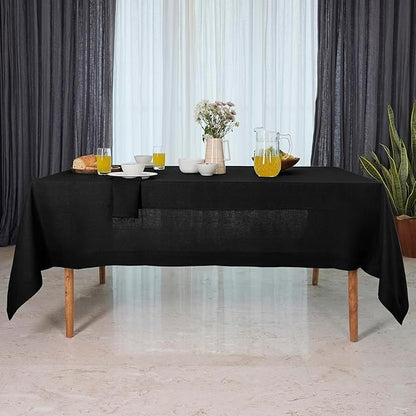 D'Moksha Homes Black Linen Tablecloth 54 x 72 Inch - 100% Pure Linen Tablecloth for Rectangle Tables - Machine Washable Table Cloth for Spring, Easter