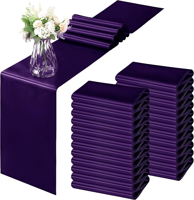 Horbaunal 12 Pack Purple Satin Table Runner 12 x 108 Inch | Smooth Table Runners by Horbaunal