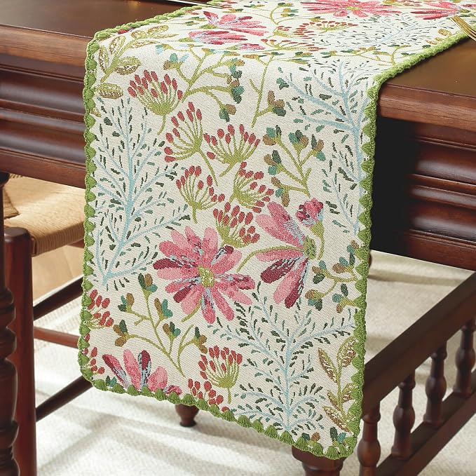 Boho Botanical Floral Lace Table Runner Green 12 x 82 Inch | Jacquard Weave - Image 3