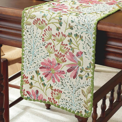 Boho Botanical Floral Lace Table Runner Green 12 x 82 Inch | Jacquard Weave - Image 3