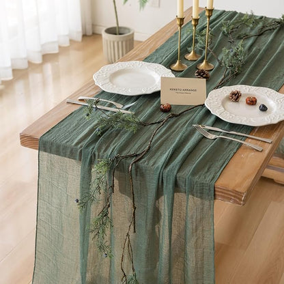 10Pcs Forest Green Cheesecloth Table Runner 120 Inches by KEKETOARRANGE