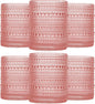 JOVGANK Pink Vintage Hobnail Drinking Glasses Set of 6, Embossed Water Tumbler by JOVGANK