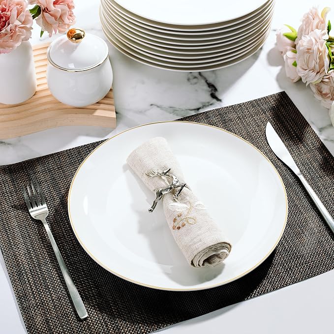 BTaT- White Porcelain Dinner Plates, 10.5" Gold Rimmed, Classic Style, Formal - Image 6