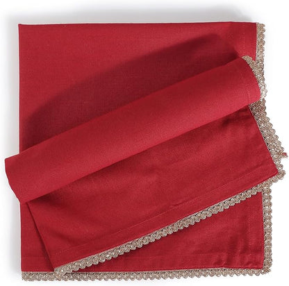 FINGERCRAFT Dinner Cloth Napkin Cotton Blend 12 Pack Mitered Corners with Elegant Golden Lace for Everyday Use Napkins are Pre Shrunk and Good Absorbency Wedding Christmas Special Color Tango Red