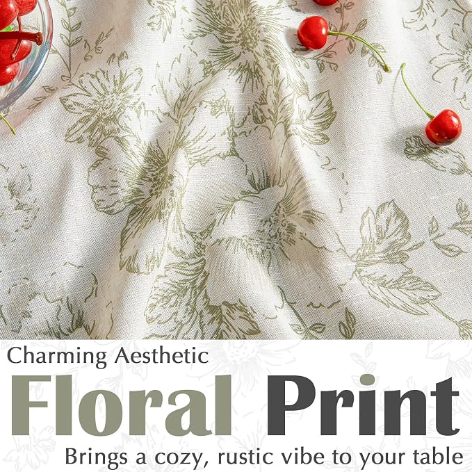 jinchan Green Floral Linen Blend Rectangle Table Cloth 52 x 70 Inch | Elegant - Image 5