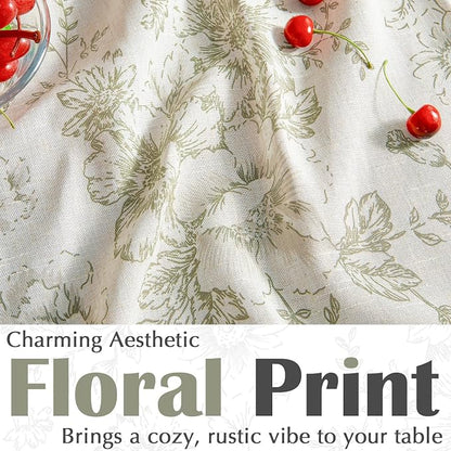 jinchan Green Floral Linen Blend Rectangle Table Cloth 52 x 70 Inch | Elegant - Image 5