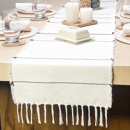 Recycled Cotton Ivory & Black Iris Table Runners, Handwoven Table Runners - Image 7