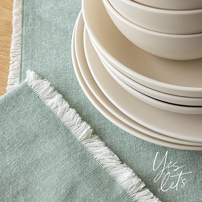 Over&Back 18x108 Woven Frayed Chambray Cotton Table Runner - Image 7