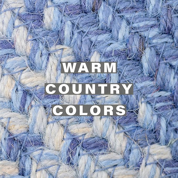 Homespice Denim Jute Braided Placemats, Country Coastal Decor, Set of 4, Blue 13x19 Oval Table Mats - Vibrant Colors, Durable, Easy to Clean and Protects Furniture