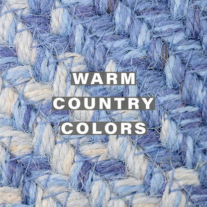 Homespice Denim Jute Braided Placemats, Country Coastal Decor, Set of 4, Blue 13x19 Oval Table Mats - Vibrant Colors, Durable, Easy to Clean and Protects Furniture