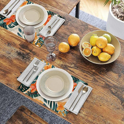 Placemats Set of 6 Tropical Floral Orange Flowers Place Mats Washable Kitchen Dining Linen Table Mats Stain Heat, for Home Party Indoor 12x18 in