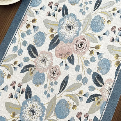 Floral Table Runner with Tassel Edges, Cotton Blend Decorative Runner - Image 2
