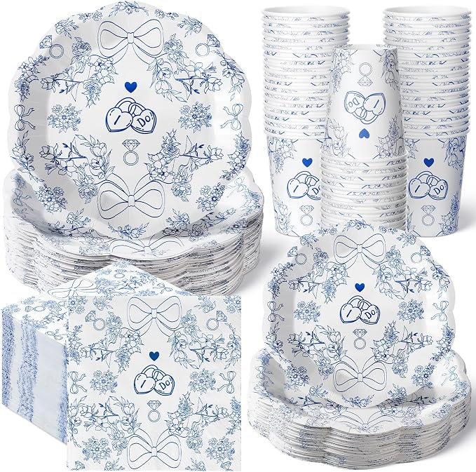 250 Pcs Blue Bachelorette Disposable Paper Plates and Napkins | Serves 50 Guests by Newtay