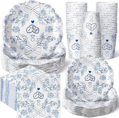 250 Pcs Blue Bachelorette Disposable Paper Plates and Napkins | Serves 50 Guests by Newtay