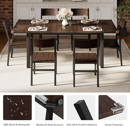 iPormis 7 Pieces Dining Table & Chairs Set for 4-6, 63" Extendable Kitchen Table and 6 Chairs, Dining Room Table with MDF Board & Metal Frame, Perfect for Small Space, Easy Clean, Espresso