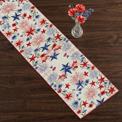 Patriotic Stars Table Runner Independence Day Linen Style Celebration Design - Image 4