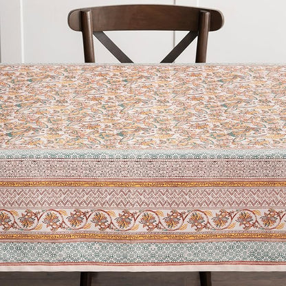 Maison d' Hermine Table Cloth Rectangle Table 100% Cotton 70 x 90 Inches Fall Tablecloth Reusable Everyday Use for Thanksgiving Christmas Decorations Dining Farmhouse Party (Nila)