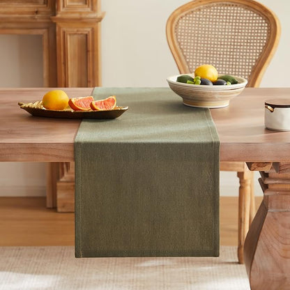 Rustic Cotton Linen Table Runner, 13x72 Inches Olive | Farmhouse Style Linen - Image 4