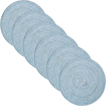 Round Placemats Set of 4-100% Cotton Two-Tone Placemat for Dining Table - Woven Braided Table Setting Place Mat - Washable Table Decor for Kitchen, Farmhouse, Rustic, Everyday Use, Dark Blue