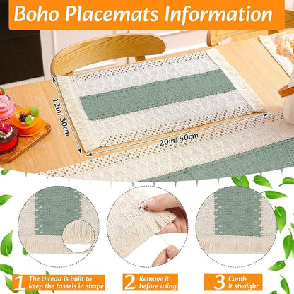 4 Sets Boho Decoration Placemats Round Woven Placemats, Cloth Napkins, Wood - Image 2