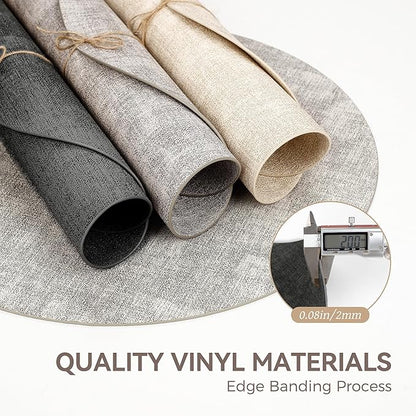13" Round Placemats Set of 12, Reversible Faux Leather Heat Resistant Table Mats, 100% Waterproof Oilproof Wipeable Table Protective Placemats for Vinyl, Washable for Indoor (12, Deep Gray)