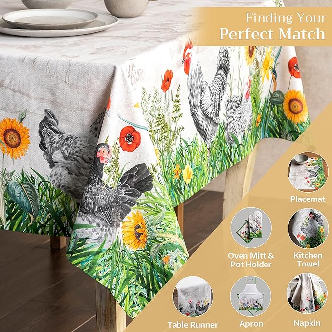 Maison d' Hermine Table Cloth Rectangle Table 100% Cotton 54 x 72 Inches Tablecloth Reusable Decorative for Dining Room Farmhouse Home Valentines Day Decorations Spring Summer - Basse Cour