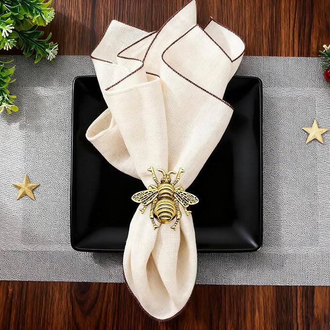 Bee Napkin Rings Set of 12 Antique Gold Bumblebee Napkin Holders - Image 4