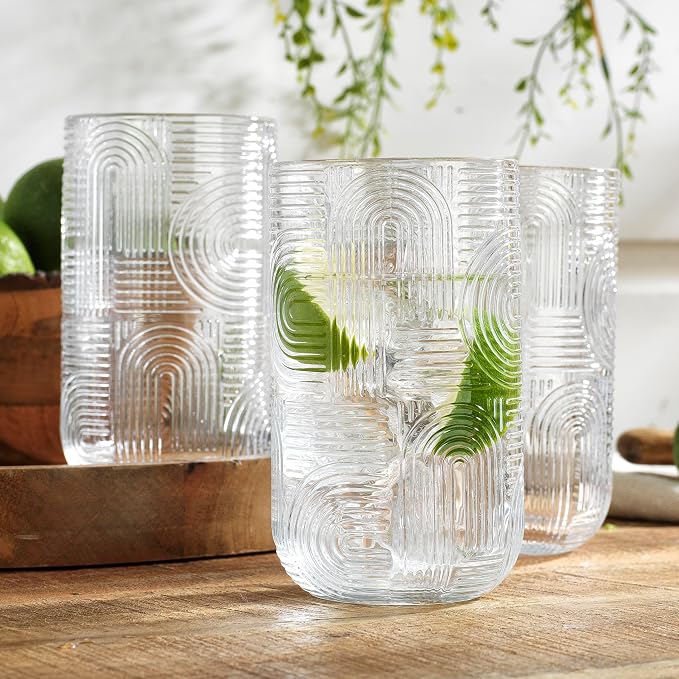 Glaver's Drinking Glasses, Highball Glasses, 17 Ounce Thick Embossed Designed - Image 2