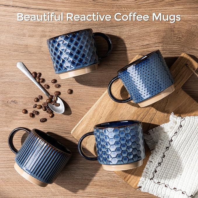 GBhome 12 OZ Stackable Coffee Mugs Set of 4, Ceramic Coffee Cups Set | Coffe - Image 2