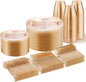 WELLIFE 450 PCS Gold Glitter Disposable Dinnerware Set for 75 Guests, Plastic Plates for Party, Including 75 Dinner & Salad Plates, Cups, Forks Knives Spoons for Wedding and Party Supplies