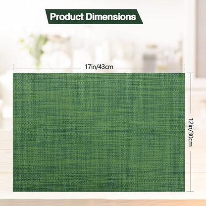 SLKQG Green Placemats Set of 8 - Wipe Clean Vinyl Placemats - Washable Heat Resistant PVC Placemats for Dining Table - 17x12 Inch (Green, 8)