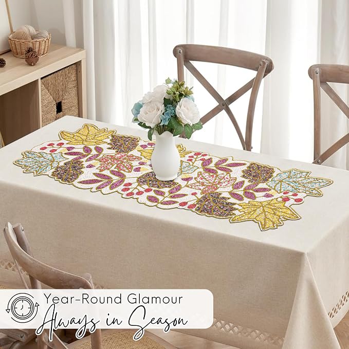 Hand Beaded Table Runner 13x36 in, Farmhouse | Premium beads on fabric base - Image 4