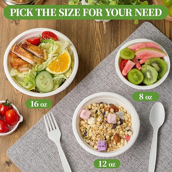 150 Pack 8 oz Compostable Paper Bowls Disposable, Suitable - Image 5