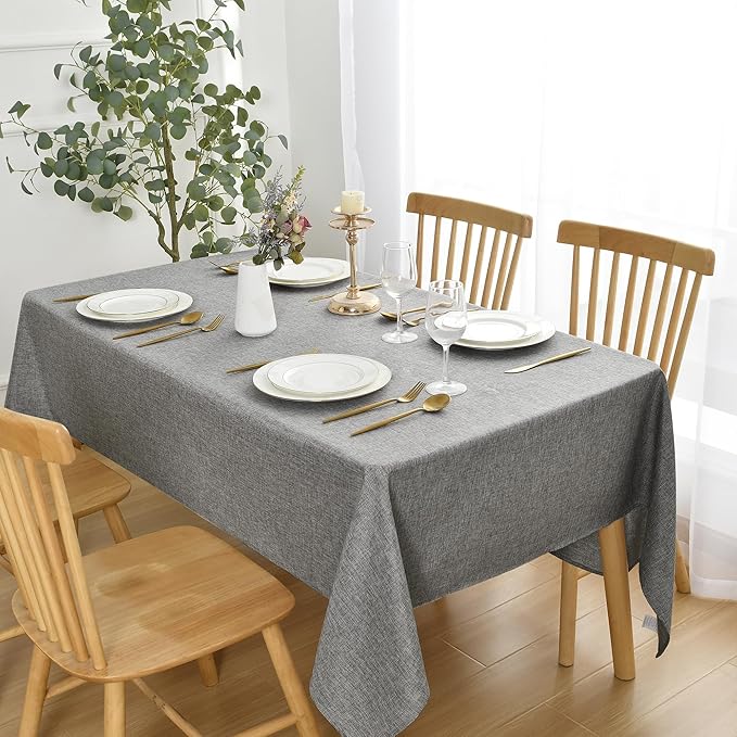 JIUZHEN Square Table Cloth Faux Linen Farmhouse Tablecloth Wrinkle & Stain Resistant Table Cover for Kitchen Dining, Holiday Party Dinner, Grey, 70 x 70 Inch