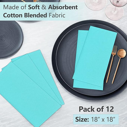 Ruvanti Cloth Napkins Set of 12, 18x18 Inches Napkins Cloth Washable, Soft, Durable, Absorbent, Cotton Blend. Table Dinner Napkins Cloth for Hotel, Lunch, Restaurant, Wedding, Parties - Waterspout