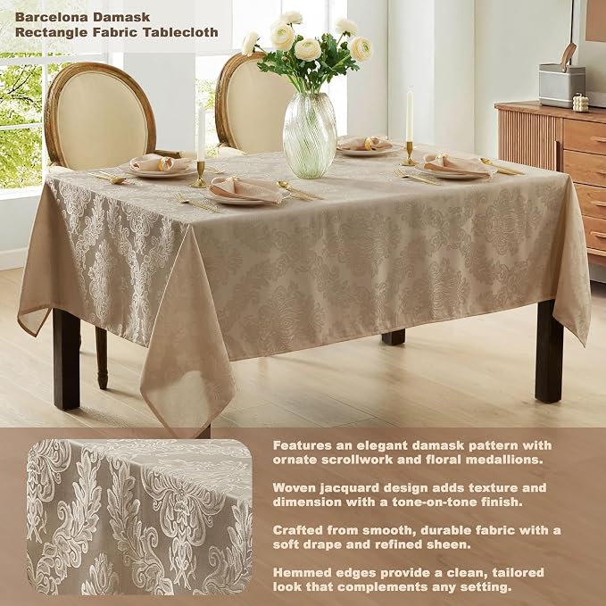 Newbridge Barcelona Luxury Damask Fabric Tablecloth, 60” Wide x 84” Rectangle - Image 2