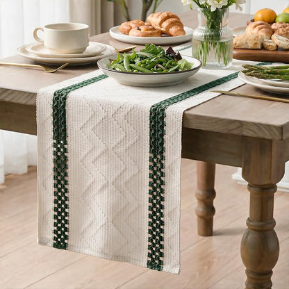 Artoid Mode Forest Green Stripe Woven Rustic Table Runner 12x72 Inch | Holiday - Image 3