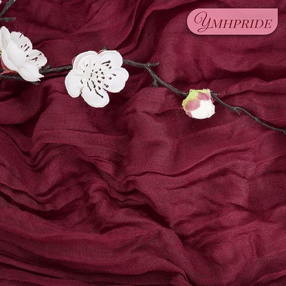 YMHPRIDE 12 Pack Cheesecloth Table Runner 35x120in Burgundy Table Runner | Boho - Image 3
