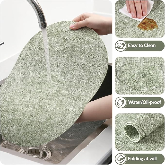 Placemats Set of 6, 11.8 x 17 Inch, Grass Green | Heat Resistant Oval Faux - Image 5
