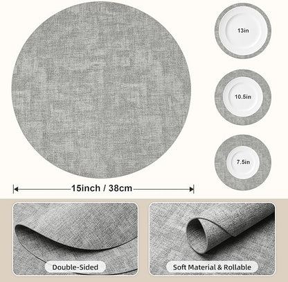 15 inch Faux Leather Round Placemats Set of 4 Non-Slip Washable Wipeable Table Mats, Heat Resistant Waterproof Oilproof Place Mats for Kitchen, Dining, Party, Indoor, Outdoor Beige