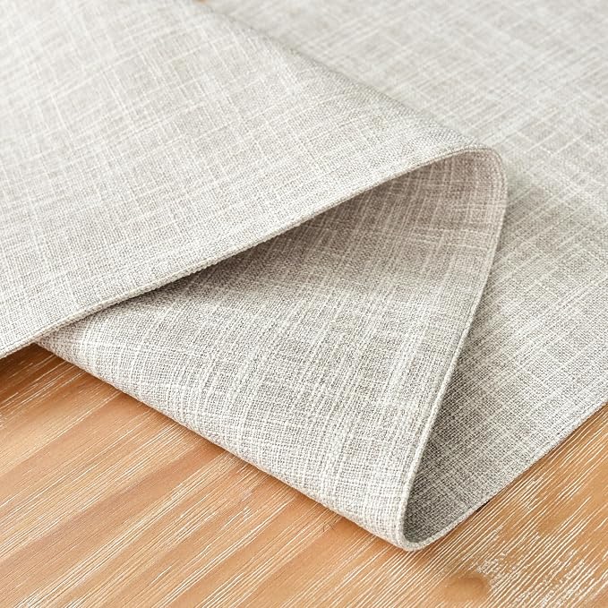 Farmhouse Rustic Faux Linen Table Runner Neutral Beige Table Runners Double - Image 4