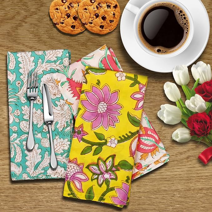 DIYANAIMPEX 10 Pc Cotton Cloth Napkins Hand Block Print Hand Made Size 16x16 - Image 4