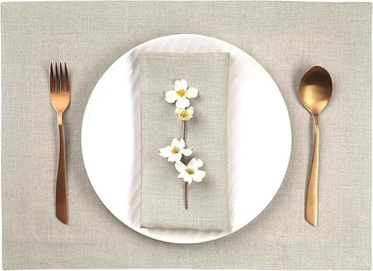 D'Moksha Homes Linen Natural Placemats Set of 4-100% Pure Linen Placemats 14 x 19 Inch for Valentines, Spring, Easter - Handcrafted and Machine Washable