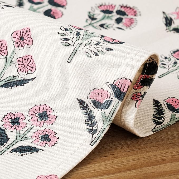 Block Print Floral Decorative Table Runners, 13x48 Inch Pink | 100% Organic - Image 5