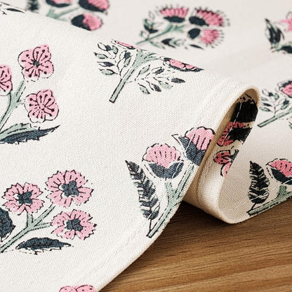 Block Print Floral Decorative Table Runners, 13x60 Inch Pink | 100% Organic - Image 5