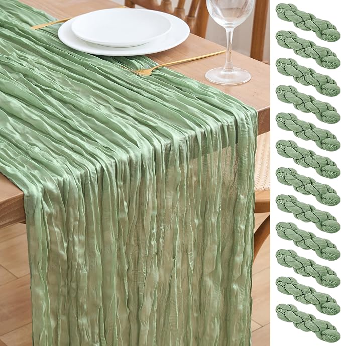 Asee'm 12pcs Sage Green Cheesecloth Table Runner Summer 10FT Gauze Sheer | Boho by Aseem